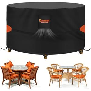 Kovshuiwe Ø135x80cm Telo Copritavolo Tavolo da Esterno Rotondo,Copertura per Tavolo Rotonda da Terrazza Impermeabile,420D Oxford Tessuto Tavolo Giardino Tondo,Copertura Tavolo Esterno Rotondo