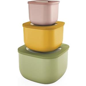 Guzzini - Kitchen Active Design, STORE&MORE BIO Set 3 Contenitori Ermetici Alti per Frigo/Freezer/Microonde - Multicolour, 19,5 x19,5 x h12,3 cm | 750/1550/2800 cc - 17072652