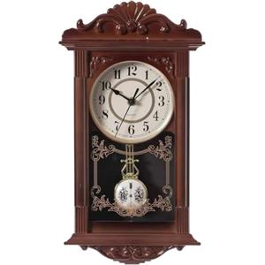 EMPOTEC Orologio da Parete a Muro Pendolo in Plastica Effetto Legno, Stile Vintage, per Soggiorno, Cucina o Sala da Pranzo, Finitura Anticata h40 cm (Marrone)