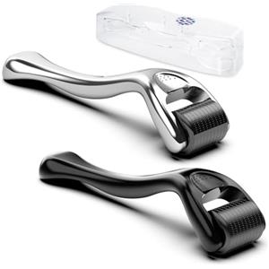 GeeRic 2pz Dermaroller per Pelle/Barba,GeeRic 1.5mm Derma Roller+Custodia 540 Aghi Rullo per Pelle Micro Rullo Aghi Microneedling Promuove Crescita Capelli Strumenti di Massaggio a Viso Cuoio Capelluto