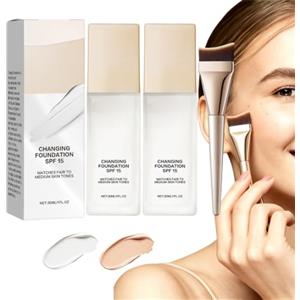 BASTOUR Mira Glow Fondotinta Pelli Mature, Fondotinta Adattivo Fondotinta Cambia Colore con Pennello Fondotinta SPF15 Fondotinta Cambia Colore Impeccabil, Effetto Uniforme e Luminoso a Lunga Tenuta (2PCS)