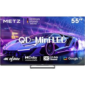 Metz TV QD-MiniLED 55 Pollici Smart TV MNE8000Z, 144hz, MEMC, Dolby Vision Atmos, HDR10, Freesync, VRR, ALLM, Googlecast,Tuner DVB-T/T2/C/S/S2/Analogico