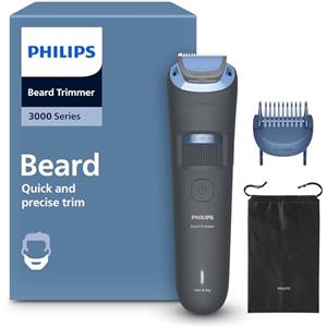 PHILIPS Regolabarba Philips serie 3000 - Lame autoaffilanti con punte arrotondate, 20 impostazioni di lunghezza, pettine Lift&Trim, impermeabile, spia di ricarica, ricarica USB, custodia, modello BT3619/15