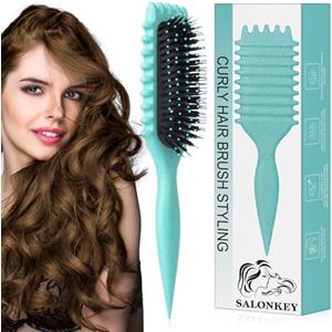 SALONKEY Spazzola per capelli ricci - Spazzola antistatica per lo styling con design di ventilazione per capelli umidi e asciutti, ideale per capelli ricci e cura del volume (Verde)