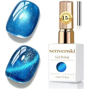 Senvenski Gelatina Vetro Cat Eye Smalto Semipermanente, 15ML Occhi di Gatto Magnetica per Gel Unghie Kit Olografico Glitterato Cristallo Smalti Unghie Salon Home DIY (Blu Stella, 15ml)