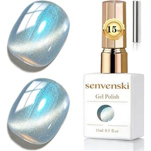 Senvenski Gelatina Vetro Cat Eye Smalto Semipermanente, 15ML Occhi di Gatto Magnetica per Gel Unghie Kit Olografico Glitterato Cristallo Smalti Unghie Salon Home DIY (Aurora Sirena Blu, 15ml)