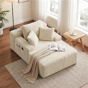 Xbro Divano Relax Senza Struttura in Velluto a Coste, Divano Chaise Longue Imbottito in Schiuma ad Alta Resilienza con 3 Cuscini, Tasche Laterali, per Soggiorno, Camera, Studio, 150 × 102 × 61 cm