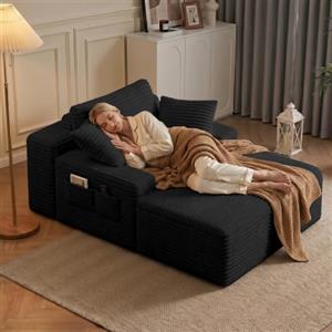 Xbro Divano Relax Senza Struttura in Velluto a Coste, Divano Imbottito in Schiuma ad Alta Resilienza con 3 Cuscini e Tasche Laterali, per Soggiorno, Camera da Letto e Zona Relax, 150x102x61 cm