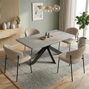 JIEXI Set tavolo da pranzo allungabile con 4 sedie, piano del tavolo in MDF con gambe in metallo incrociate, sedie imbottite in tessuto, 130-170 cm, grigio, stile moderno per sala da pranzo