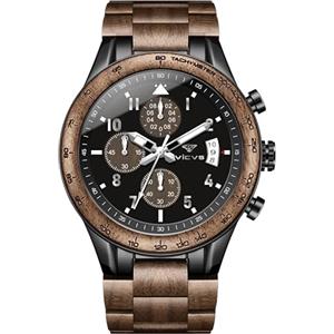 VICVS orologio da uomo in legno e acciaio inossidabile, cronografo 3 quadranti cronografo al quarzo per il tempo libero orologio da uomo multifunzione in legno, fatto a mano (Walnut unheimlich)