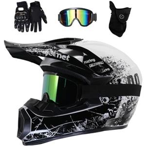 KHBTFNB Professionale MTB Casco da Motocross, con Occhiali Guanti Maschera, Gioventù Bambini Integrale Fuoristrada Strada Motocicletta Caschi, In Discesa Enduro Bici da Cross ATV Casco