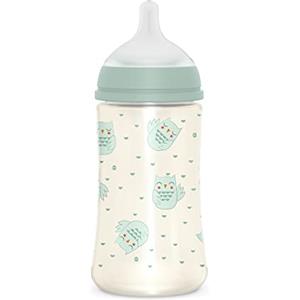 Suavinex, Biberon da 270 ml, Premium con Tettarella Simmetrica in Silicone SX Pro, con valvola Anticolica, a flusso medio, Per bambini +3 mesi, Bonhomia, Verde
