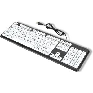 Jwthee Tastiera per ipovedenti, tastiera meccanica a caratteri grandi cablata con tasti bianchi per anziani e ipovedenti, tastiera per computer USB cablata a 104 tasti, cavo da 1,35 m