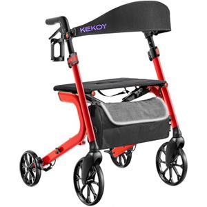 Kekoy Deambulatore per Anziani 4 Ruote con Seduta, Pieghevole, 181 kg Portata, Sedile 44 cm Largo, Ruote 25 cm Per Tutti I Terreni, Altezza Regolabile, Freni con Cavi Nascosti, Portaoggetti, Viola