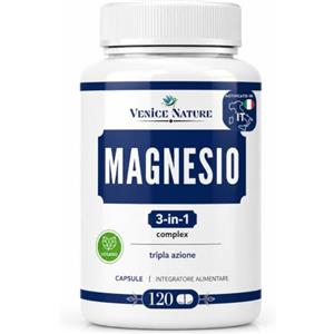 Venice Nature Magnesio completo 400 mg elementare Magnesio Complex Puro 120 capsule Vegano, Complesso di Magnesio con Bisglicinato + Citrato + Ossido - Venice Nature