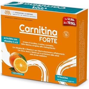 PALADIN PHARMA SpA Sanavita Carnitina Forte, Formula completa + Creatina, Carnosina, Beta-alanina per sostegno attività fisica - 14 bustine
