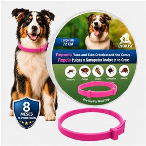 Tempotech Collare Antiparassitario per Cani - 8 Mesi di Protezione contro Pulci, Zecche, Zanzare e Acari - 65 cm Regolabile, Efficace e Sicuro 100% Naturali (1, ROSA, 72CM)