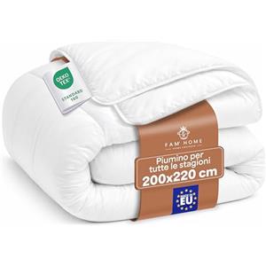 FH FAM' HOME HOME COSINESS FAM Home Piumino 200x220 cm Microfibra Letto 120 Ipoallergenico Lavabile Bianco Fabbricato in Europa