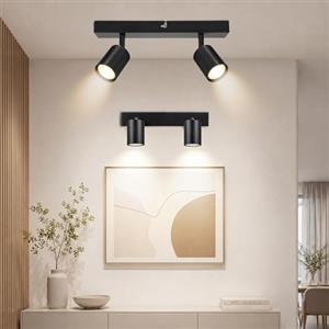 Dehobo Lampada Faretti da Soffitto LED Orientabili, Faretti da Parete Interno GU10 Nero Opaco, Lampadario LED Moderna da Soffitto per Camera da Letto Cucina Soggiorno, Lampadina non Inclusa-2 Pezzi