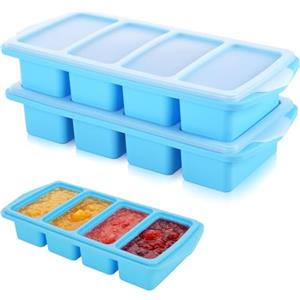 Huiguli 2 Pezzi Vassoio in Silicone Extra Large, Contenitori per Zuppe da Conservare in Freezer, Salse e Preparazioni Alimentari, 1 Tazza/250 ml, Azzurro Cielo (2, Rettangolare)
