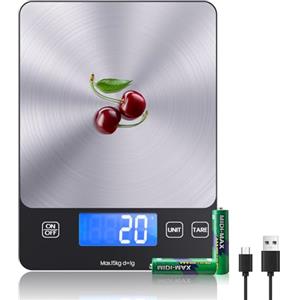 izeyu Bilancia da cucina digitale, bilancia elettronica ricaricabile USB-C, bilancia alimentare professionale ad alta precisione 15 kg (1g / 0,1 oz), con funzione tara, batterie incluse（foood scale）