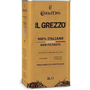 Costa d'Oro - Il Grezzo, Olio extravergine di oliva non filtrato 100% italiano. Estratto a freddo subito dopo il raccolto, ricco di vitamine e antiossidanti naturali. Latta Da 3 litri.