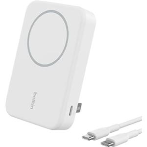 Belkin BoostCharge Pro Power bank wireless 10.000 mAh con Qi2, caricabatteria portatile compatibile con MagSafe, supporto integrato per iPhone 16, 16 Plus, 16 Pro/Pro Max, iPhone 15 e altri, bianco