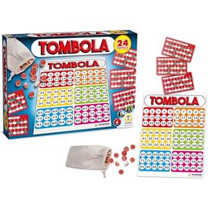 Teorema Giocattoli, Tombola Italiana con Gettoni in Legno, Gioco da Tavolo per Famiglia con Tabellone, Numeri e 24 Cartelle in plastica, Gioco di Società per Feste e Natale