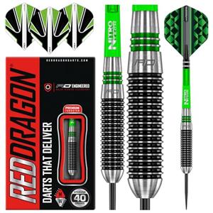 RED DRAGON Tiitan 2 - Set di Freccette Professionali in tungsteno da 40 Grammi con Alette e aste in nitrotech (steli)