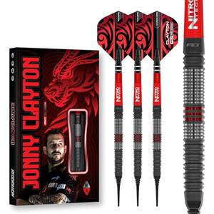 RED DRAGON Darts - Giocatore Professionista - Jonny Clayton Hiraeth - 90% Tungsteno - 18g Barile / 20g Peso Pieno Punta Morbida Set di Freccette con voli e aste per Freccette