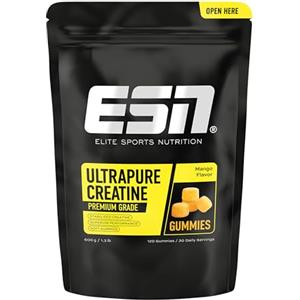 ESN Ultrapure Creatine Gummies, 120 caramelle gommose, 30 porzioni, al gusto di mango, con 3,4 g di creatina monoidrato per porzione giornaliera