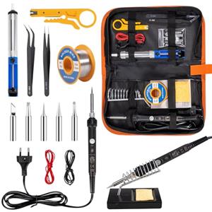 Carehabi Saldatore a Stagno Kit 60W 16 in 1 Professionale, Temperatura Regolabile 220-480℃, Interruttore ON/OFF, 5 Punte, Pompa Dissaldante e Supporto - Kit Saldatura Elettronica per Riparazioni Fai da Te