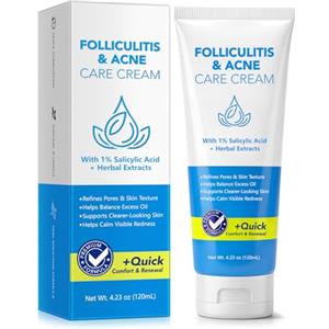 NKKOBSLE Crema per il trattamento di follicolite e acne, 120 ml, 1% acido salicilico, contro follicolite e acne, pulisce i pori e riduce l'eccesso di grasso della pelle