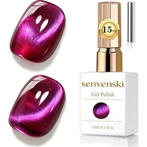 Senvenski Gelatina Vetro Cat Eye Smalto Semipermanente, 15ML Occhi di Gatto Magnetica per Gel Unghie Kit Olografico Glitterato Cristallo Smalti Unghie Salon Home DIY (Magenta, 15ml)