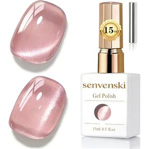 Senvenski Gelatina Vetro Cat Eye Smalto Semipermanente, 15ML Occhi di Gatto Magnetica per Gel Unghie Kit Olografico Glitterato Cristallo Smalti Unghie Salon Home DIY (rosa corallo, 15ml)