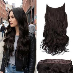 JJstar Estensioni di Capelli con Filo Invisibile e 3 Clip 50 cm Lunghi Ondulati Ricci Fibre Sintetiche ad Alta Temperatura per Donne