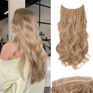 JJstar Estensioni di Capelli con Filo Invisibile e 3 Clip 50 cm Lunghi Ondulati Ricci Fibre Sintetiche ad Alta Temperatura per Donne