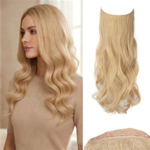 JJstar Estensioni di Capelli con Filo Invisibile e 3 Clip 50 cm Lunghi Ondulati Ricci Fibre Sintetiche ad Alta Temperatura per Donne