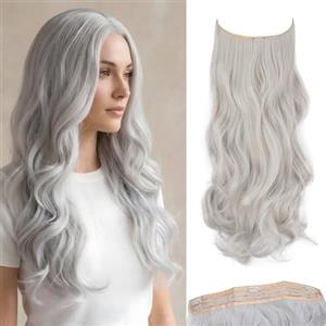 JJstar Estensioni di Capelli con Filo Invisibile e 3 Clip 50 cm Lunghi Ondulati Ricci Fibre Sintetiche ad Alta Temperatura per Donne