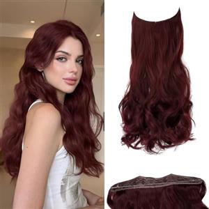 JJstar Estensioni di Capelli con Filo Invisibile e 3 Clip 50 cm Lunghi Ondulati Ricci Fibre Sintetiche ad Alta Temperatura per Donne