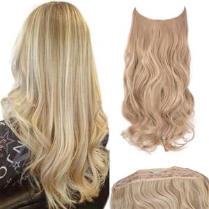 JJstar Estensioni di Capelli con Filo Invisibile e 3 Clip 50 cm Lunghi Ondulati Ricci Fibre Sintetiche ad Alta Temperatura per Donne