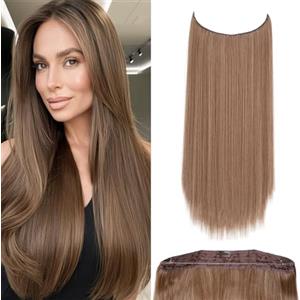 JJstar Estensioni di Capelli con Filo Invisibile e 3 Clip 50 cm Lunghi Lisci Fibre Sintetiche ad Alta Temperatura per Donne