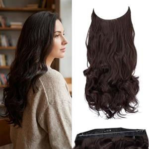 JJstar Estensioni di Capelli con Filo Invisibile e 3 Clip 50 cm Lunghi Ondulati Ricci Fibre Sintetiche ad Alta Temperatura per Donne