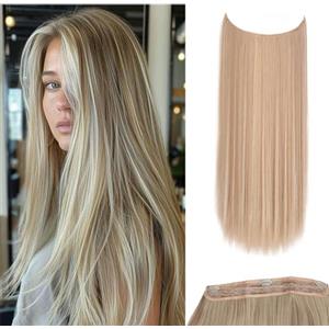 JJstar Estensioni di Capelli con Filo Invisibile e 3 Clip 50 cm Lunghi Lisci Fibre Sintetiche ad Alta Temperatura per Donne