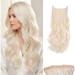 JJstar Estensioni di Capelli con Filo Invisibile e 3 Clip 50 cm Lunghi Ondulati Ricci Fibre Sintetiche ad Alta Temperatura per Donne