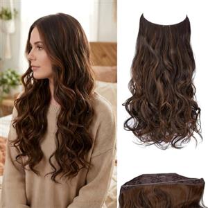 JJstar Estensioni di Capelli con Filo Invisibile e 3 Clip 50 cm Lunghi Ondulati Ricci Fibre Sintetiche ad Alta Temperatura per Donne