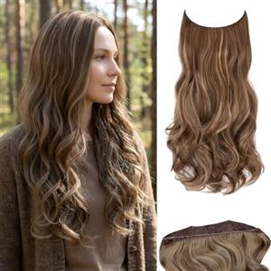 JJstar Estensioni di Capelli con Filo Invisibile e 3 Clip 50 cm Lunghi Ondulati Ricci Fibre Sintetiche ad Alta Temperatura per Donne