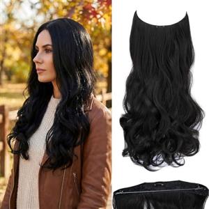 JJstar Estensioni di Capelli con Filo Invisibile e 3 Clip 50 cm Lunghi Ondulati Ricci Fibre Sintetiche ad Alta Temperatura per Donne