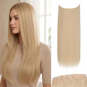 JJstar Estensioni di Capelli con Filo Invisibile e 3 Clip 50 cm Lunghi Lisci Fibre Sintetiche ad Alta Temperatura per Donne