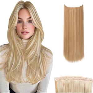 JJstar Estensioni di Capelli con Filo Invisibile e 3 Clip 50 cm Lunghi Lisci Fibre Sintetiche ad Alta Temperatura per Donne